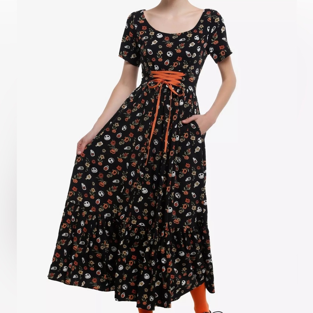 Disney Nightmare Before Christmas Floral Lace-Up Maxi Dress Hot Topic